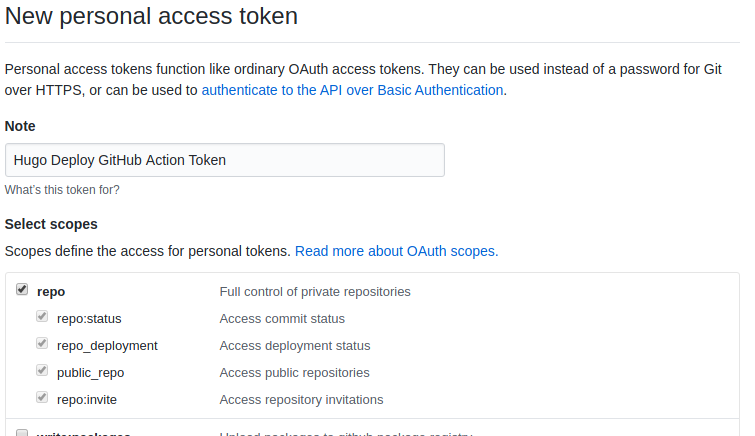 Settings for Token Setup